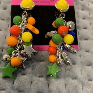 Vintage Colorful Beads and Stars Clip on Earrings